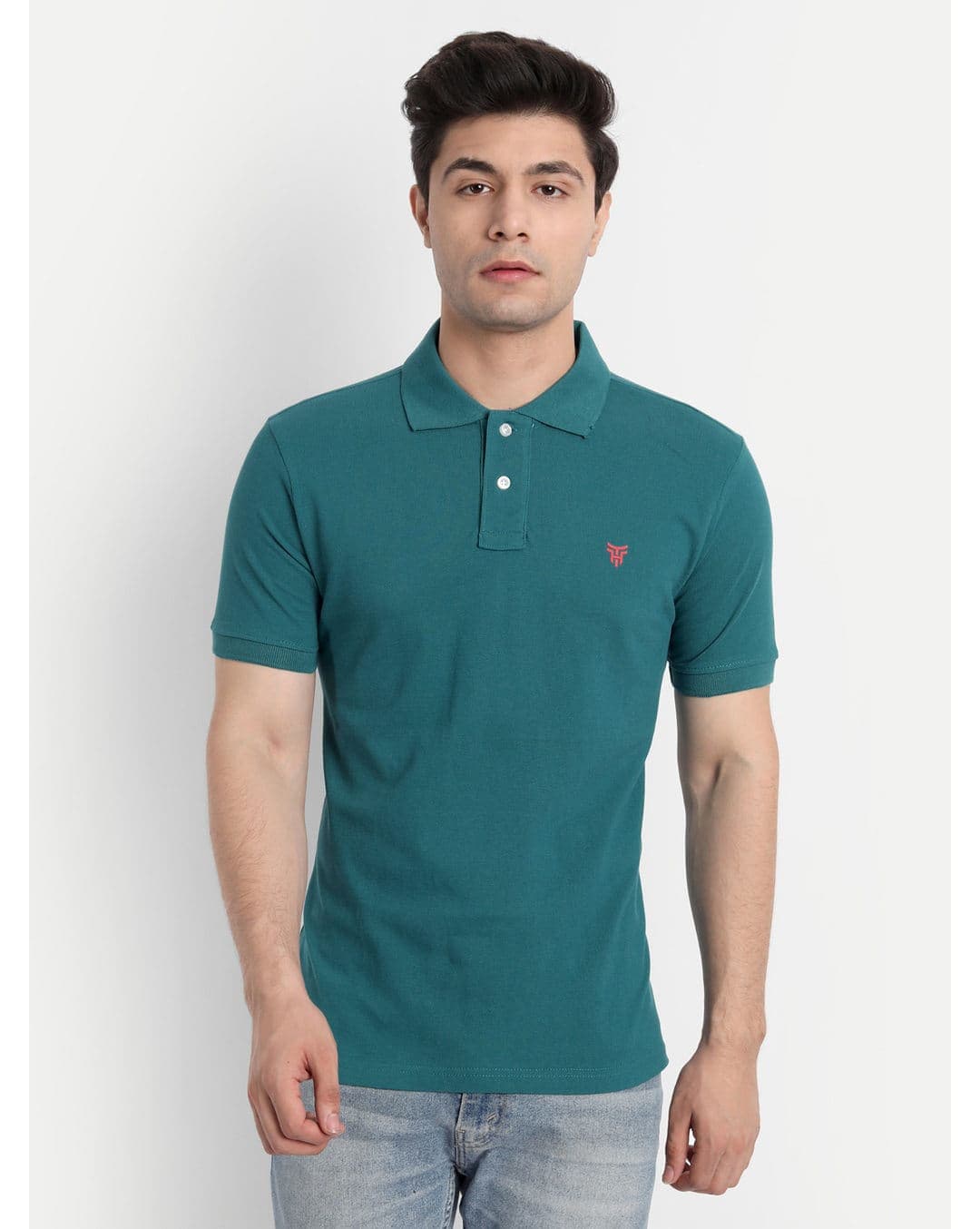 Cotton Solid Regular Fit Polo Neck T-shirt