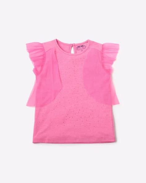 Embellished Round-Neck Top with Overlay