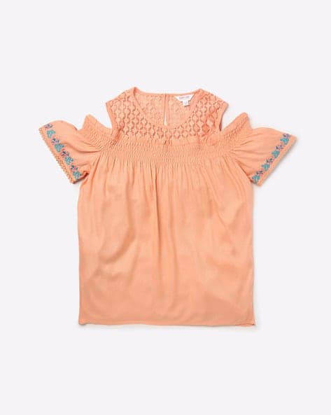 Round-Neck Top with Floral Print Cold Shoulders