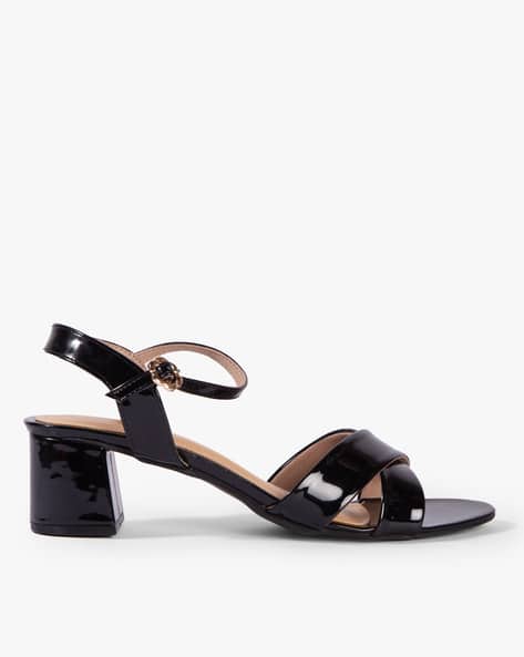Glossy Block Heels with Buckle Closure