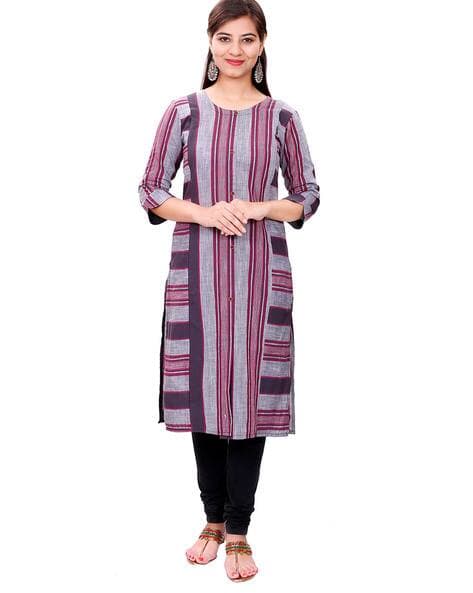 Striped Round-neck Straight Kurta
