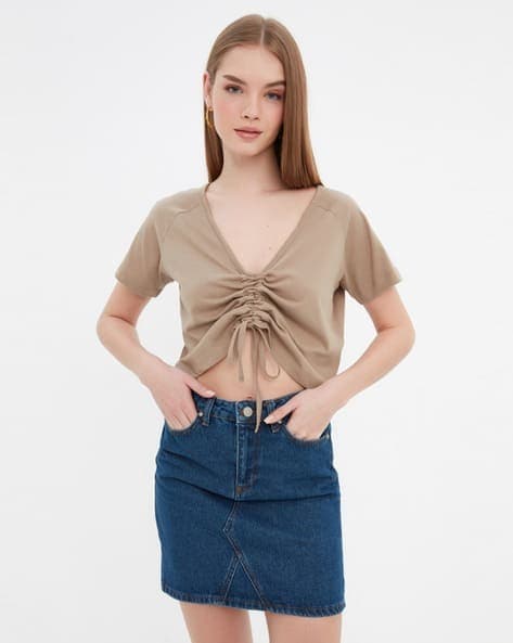 V-neck Ruched Crop Top