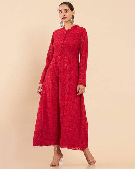 Georgette Kurta with Thread Work Embroidery